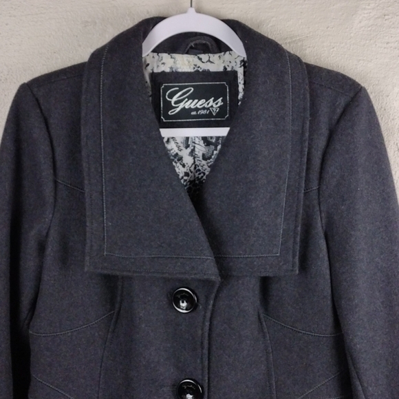 Guess Vintage Gray Wool Blend Shawl Collar Long Sleeve Mid Length Driving Coat - Picture 3 of 14